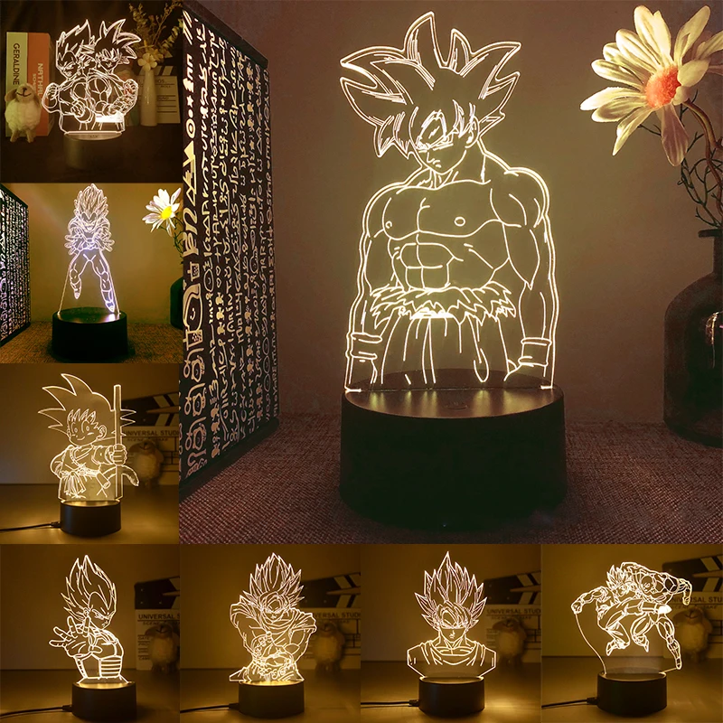 Dragon Ball Z 3D LED Night Light Anime Super Saiyan Son Goku Vegeta Night Table Lamp Toys for Kids Xmas Gift
