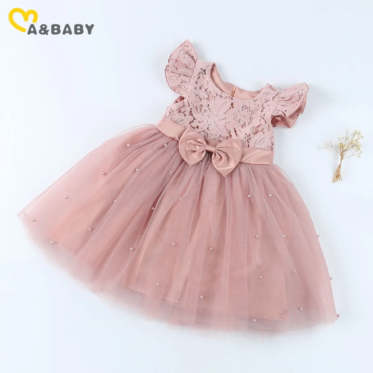 

ma&baby 2-7Years Toddler Infant Kid Girls Dress Lace Pearl Bow Tutu Dresses Birthday Party Wedding Costumes Clothing