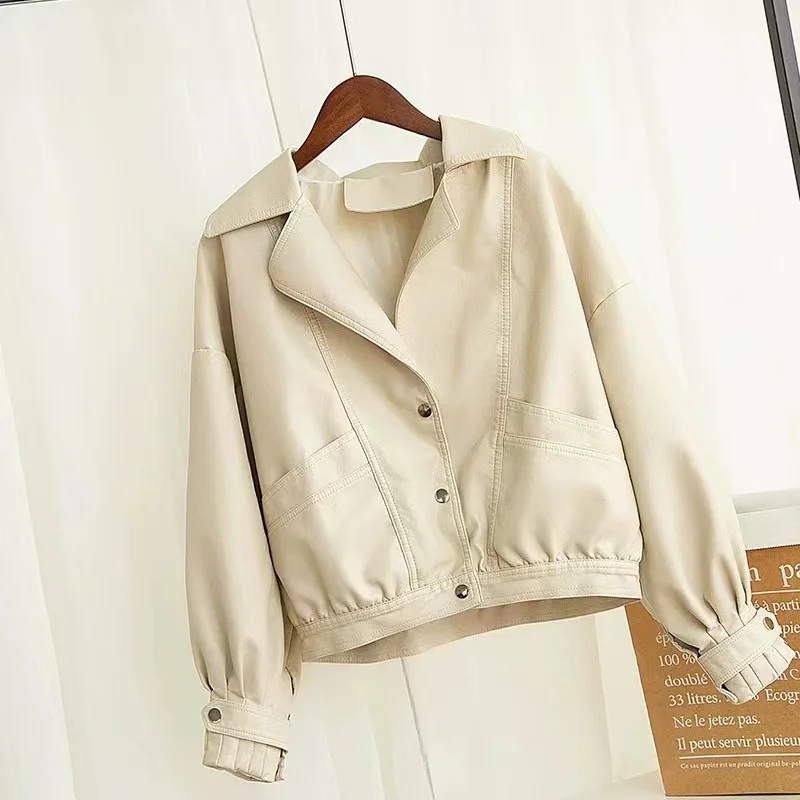 New Brand Leather jacket, Women's jacket, Autumn short spring, Korean version of PU motorcycle suit, Slim and slim winter jacket