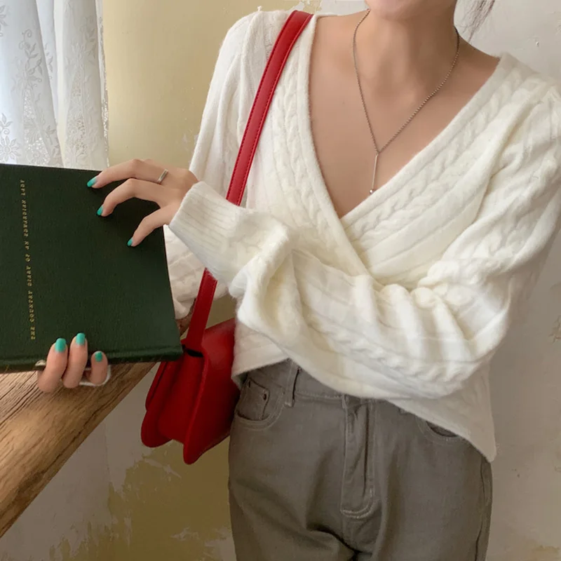 

Женский свитер с V-образным вырезом, с длинным рукавом