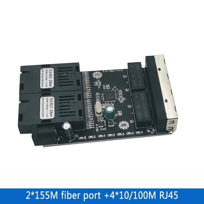 Ethernet Fiber switch 4 RJ45 2 SC Optical Media Converter Single Mode fiber Port PCB 10/100M 20 pieces new