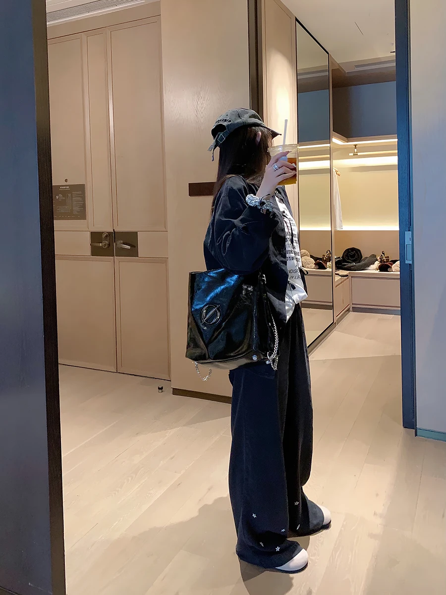 Zhuangda Mud Gray Black Soft Denim XINGX Hot Drilling Shirts Loose Women 2024 Autumn and Winter New Long sleeve Outerwear