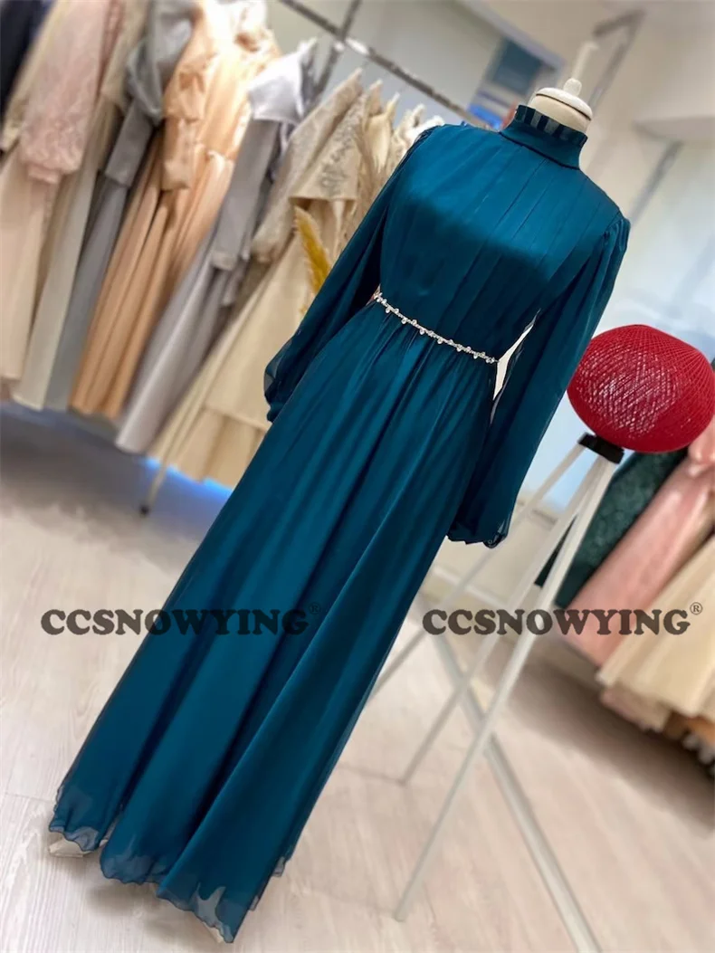 

Шифоновые вышитые бисером мусульманские Вечерние платья исламские с длинным рукавом трапециевидные хиджаб вечерние платья для Саудовской...