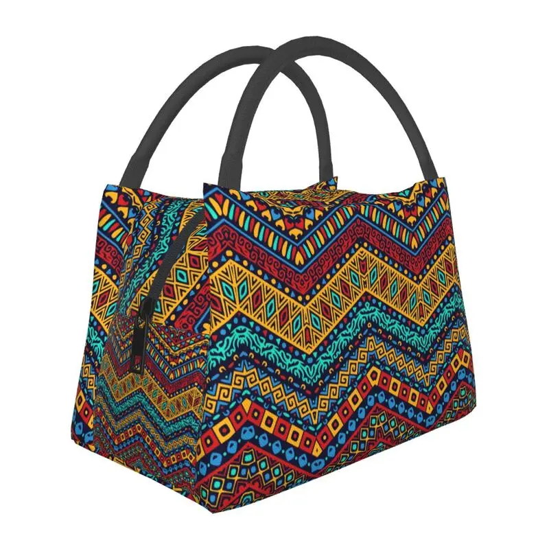 

Colorful African Tribal Pattern Insulated Lunch Tote Bag for Africa Ankara Print Resuable Cooler Thermal Bento Box Work Travel