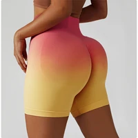 gradient color seamless yoga shorts women high waist sports shorts hips push up fitness running bubble butt gym yoga shorts