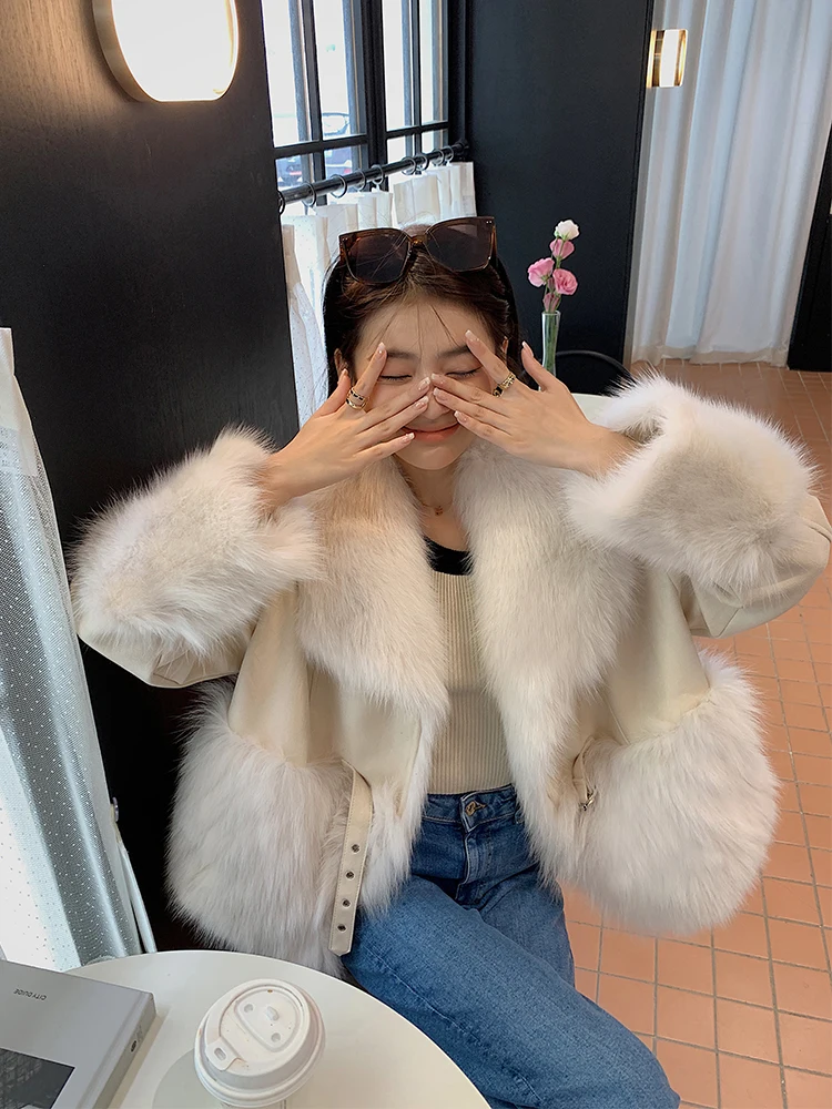 Winter New Fox Fur Fur Coat Female Big Fur Collar Socialite Temperament Fur and Leather Overcoat Young