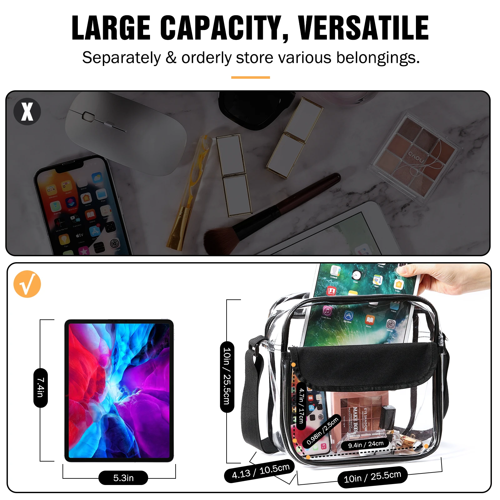 Clear Crossbody Bag Thickened PVC Stadium Approved Purse Bag for Concerts Sports Events Transparent Unisex Shoulder Messenger