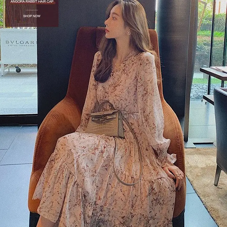 

2023 New Summer Dress Women Clothes Floral Beach Mid-length Dresses for Women Midi Shirring Button Dress Elegant Vestidos T285
