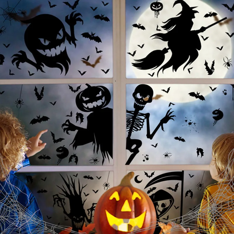 

Halloween Decorations Stickers Giant Ghost Monster Shadow Stickers Witch Death Bats Skull Wall Windows Party Supplies Kids Gifts