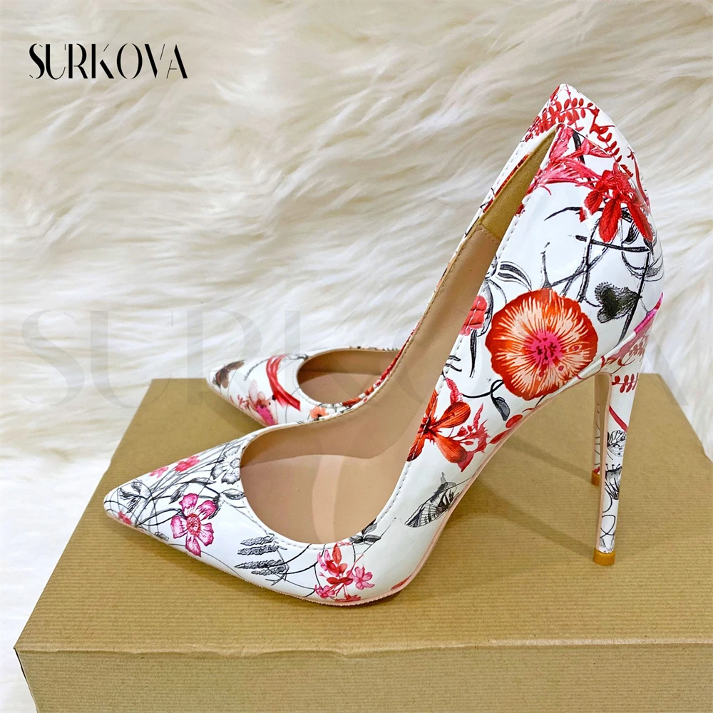 

High Quality Pu Leather Pointed Toe High Heels for Women Safflower Fashion Sexy 8/10/12Cm Super High Heel Prom Wedding Shoes