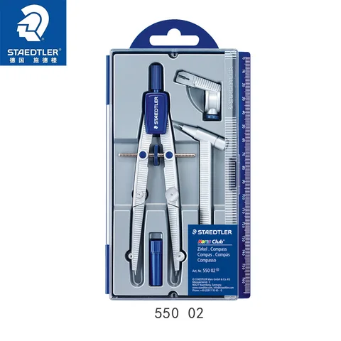 STAEDTLER 550 02 Noris школьный металлический компас с комплектом колесных дисков, удлинитель, универсальный адаптер и свинцовый ящик инструмент для рисования