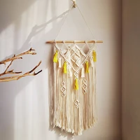 boho macrame woven wall hanging beige yellow 16 in x 28 in modern bohemian tapestry wall art decor home decoration wall ornament