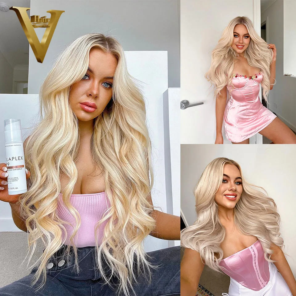 Ombre Ash Blonde 5x5 Бесклеевые HD парики с кружевной застежкой Объемная волна 13x4 Парики из