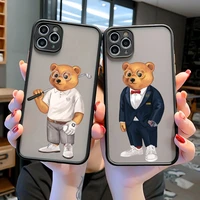 the new street fashion bear is suitable for iphone 11 12 13 pro max mini 7 8 plus xr xs se luxury frosted phone case fundas capa