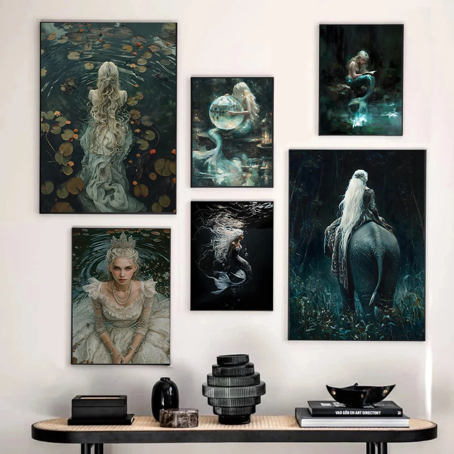 Портрет Принцессы в викторианском стиле Русалка Лотос пруд темная Академия