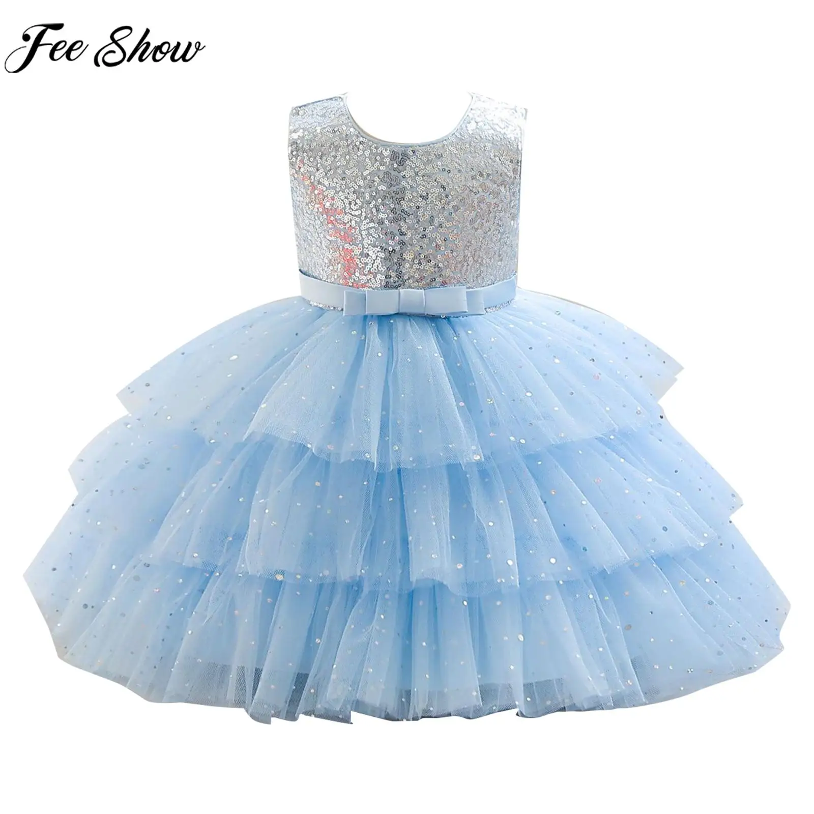 

Элегантное кружевное платье принцессы для младенцев, свадебное платье с цветочным рисунком для девочек на крестины и день рождения, милое Сетчатое бальное платье-пачка без рукавов