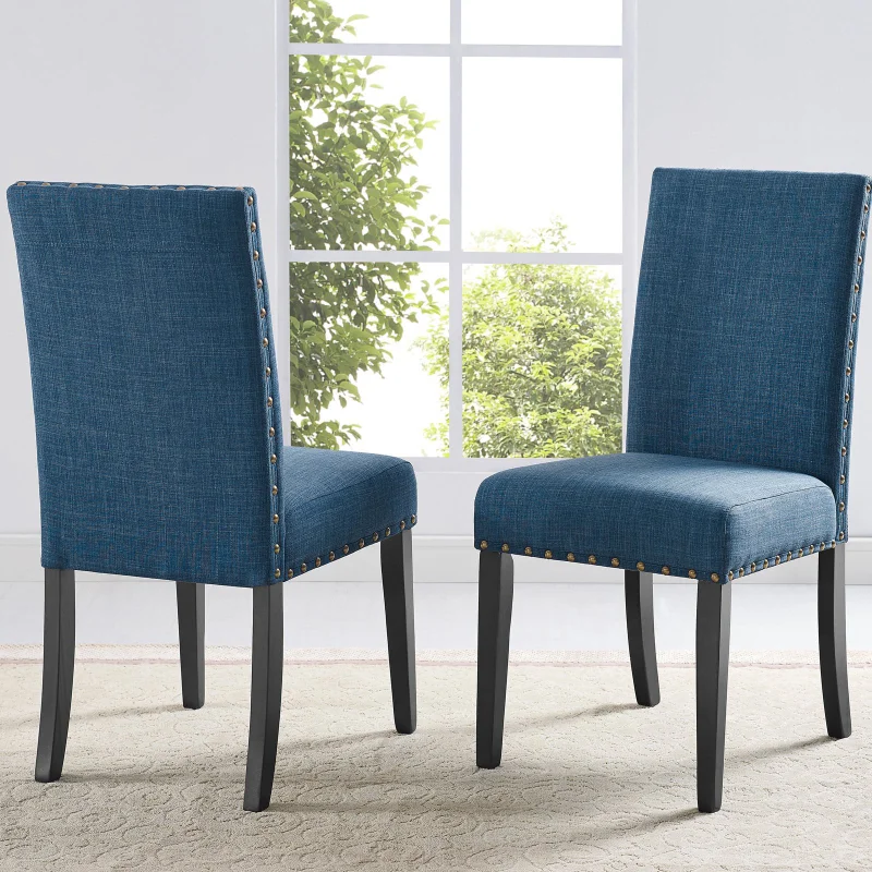 

Roundhill Furniture Biony Fabric Dining Chair with Nailheads in Blue (Set of 2)chairs dining room dining chair