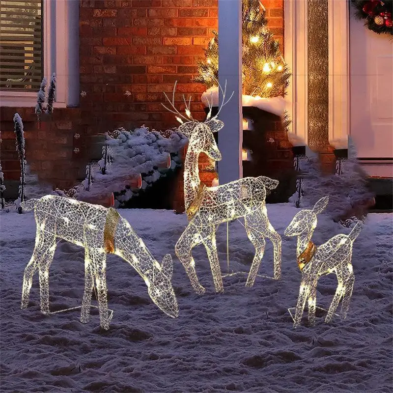 

Рождественский кованый железный олень, светодиодная лампа, светящееся украшение для сада, статуя лося, наружный двор, искусственное украшение, домашний декор
