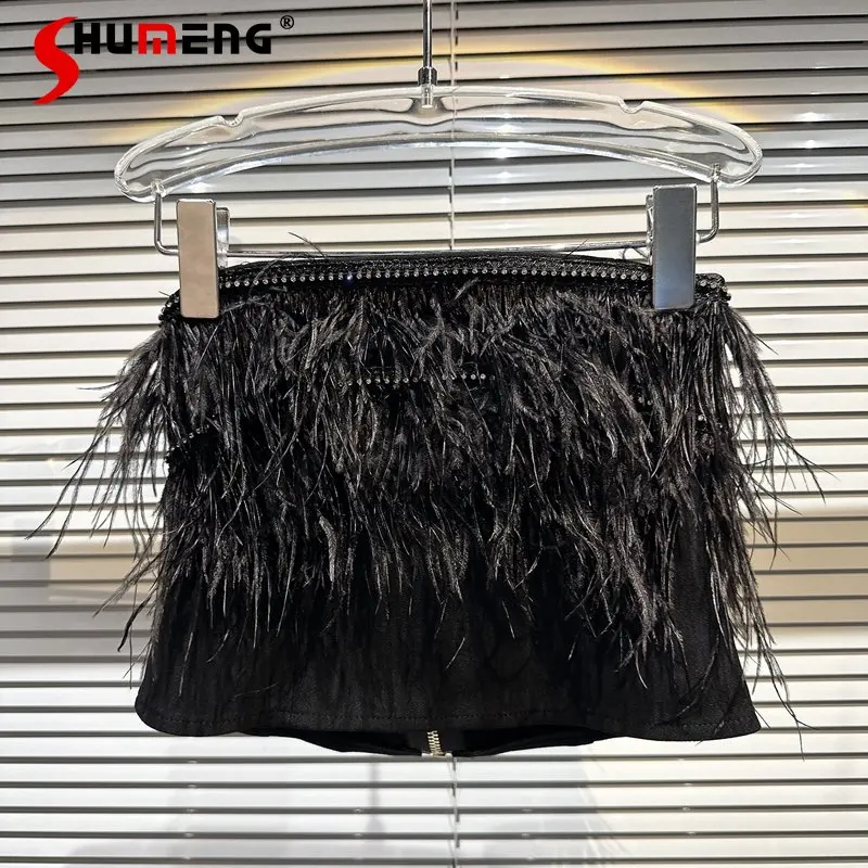 

2023 Spring and Summer New Catwalk Crop Tops Socialite Diamond Edge Feather Hot Girl Tube Top Bottoming Vest for Women