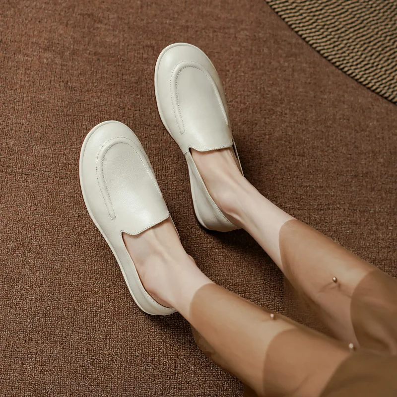Concise Flats Women Comfy Very Soft Loafers Handmade Retro Genuine Leather Slip on Casual Walking Solid Shoes Size 34-40