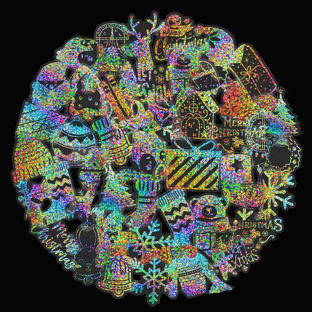 

10/50Pcs Laser Transparent Christmas Retro Aesthetic Varied Graffiti Stickers DIY Scrapbooking Laptop Backpack Decoration Decals