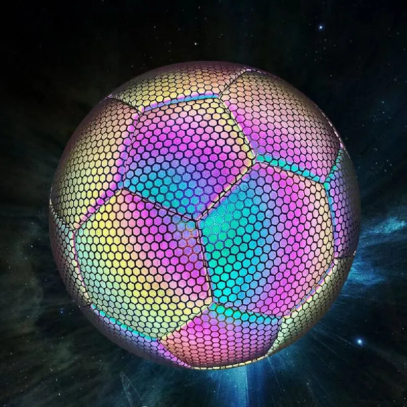 

Новинка 2023, светоотражающий футбольный мяч, размер 5, искусственная кожа, светящийся ночной футбольный мяч для отдыха на открытом воздухе, тренировочный мяч для подростков