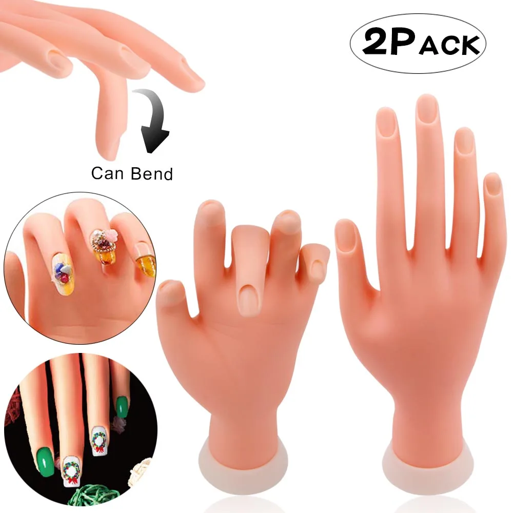 New Nail Practice Hand Flexible Movable Silicone Soft Plastic Flectional Trainer Nail Model False Hand Manicure Tool For Trainin