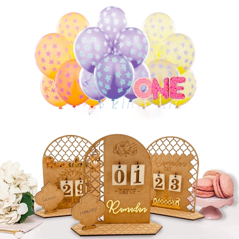

Wooden Eid Ramadan Countdown Calendar Ornament DIY Wood Crafts Decor for Home Muslim Party Bedroom Decoration Gift Supplies