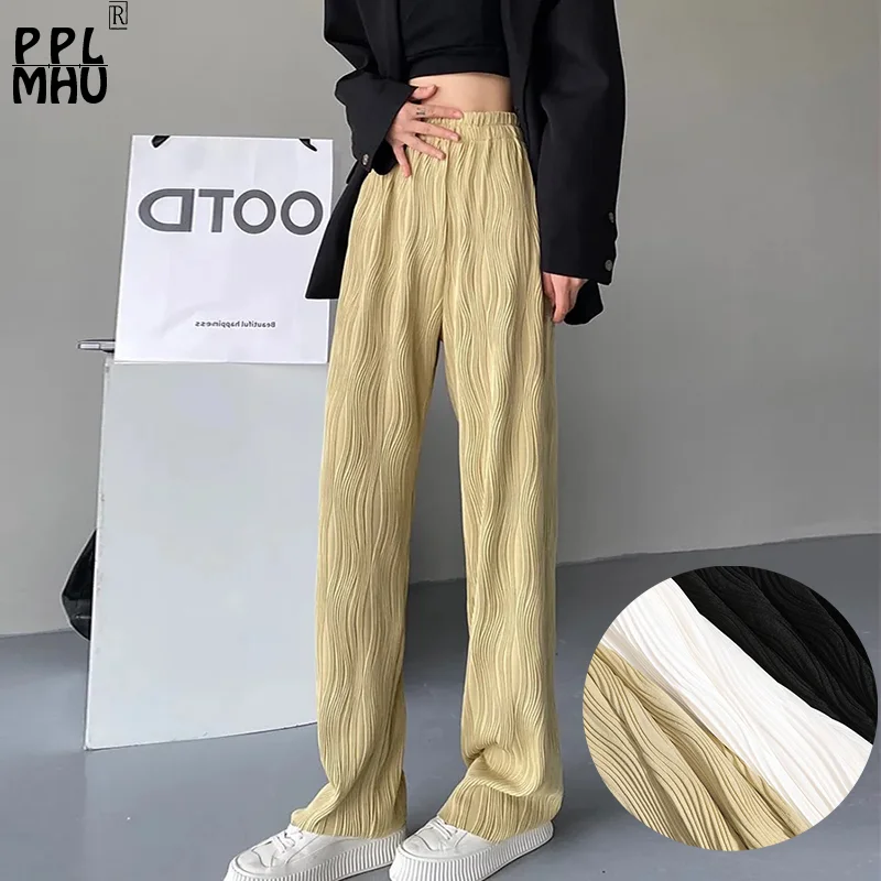 

Long Baggy Design Casual Pants Women 2022 Streetwear Pantalones De Mujer Summer Thin Wide Leg Pants Elastic High Waist Trousers