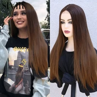 sivir long straight synthetic brazilian wig middle parting lace hair female pinkpurplewhitebrown color high temperature fiber