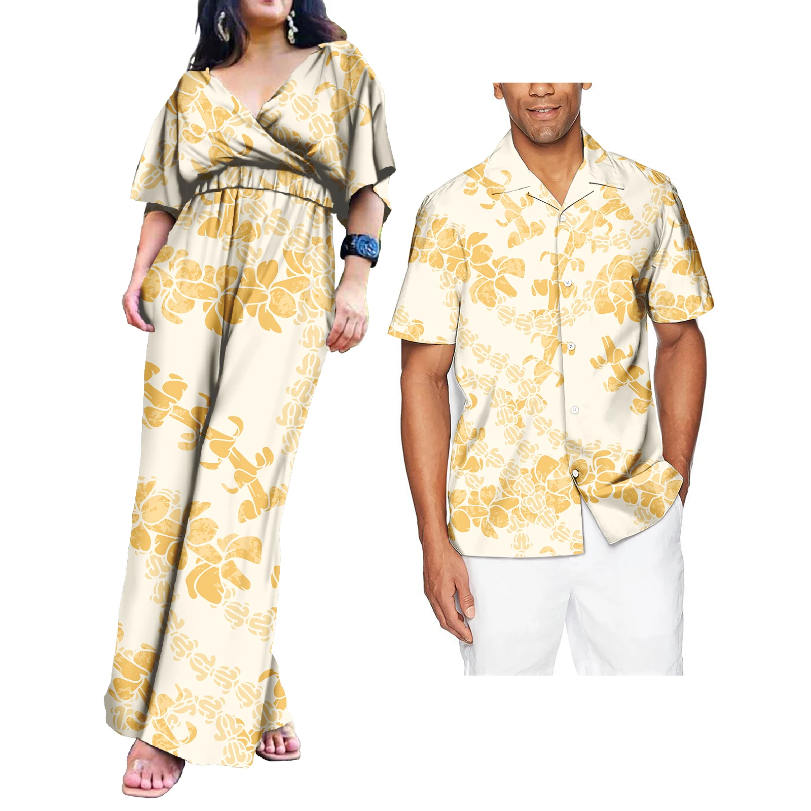 Plus Size Polynesian Tribal Design Puletasi one piece jumpsuit &amp Men Hawaiian Shirt Elegant Casual Women Clothing Lady