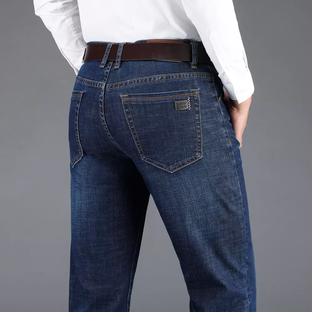 2022New Autumn New Office Business Jeans Men Classic Style Blue Black Stretch Straight-leg Denim Pants Male Brand Trousers