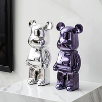 bearbrick creative electroplating ceramic violent bear sculpture figurines for interior light luxury living room decoration gift