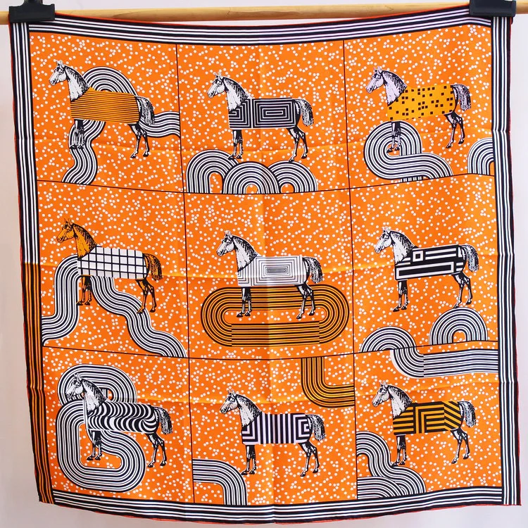 

Luxury Brand Woman Scarf Horse Shawl 90*90cm Silk Scarf Hand Rolled Square Scarf Tippet Elegant Lady 2022 Designer Twill Scarves