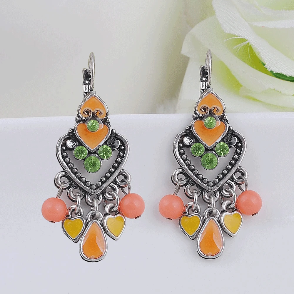 Серьги-клипсы модные вечерние платья богемный стиль эмалевые бусины Эффектные