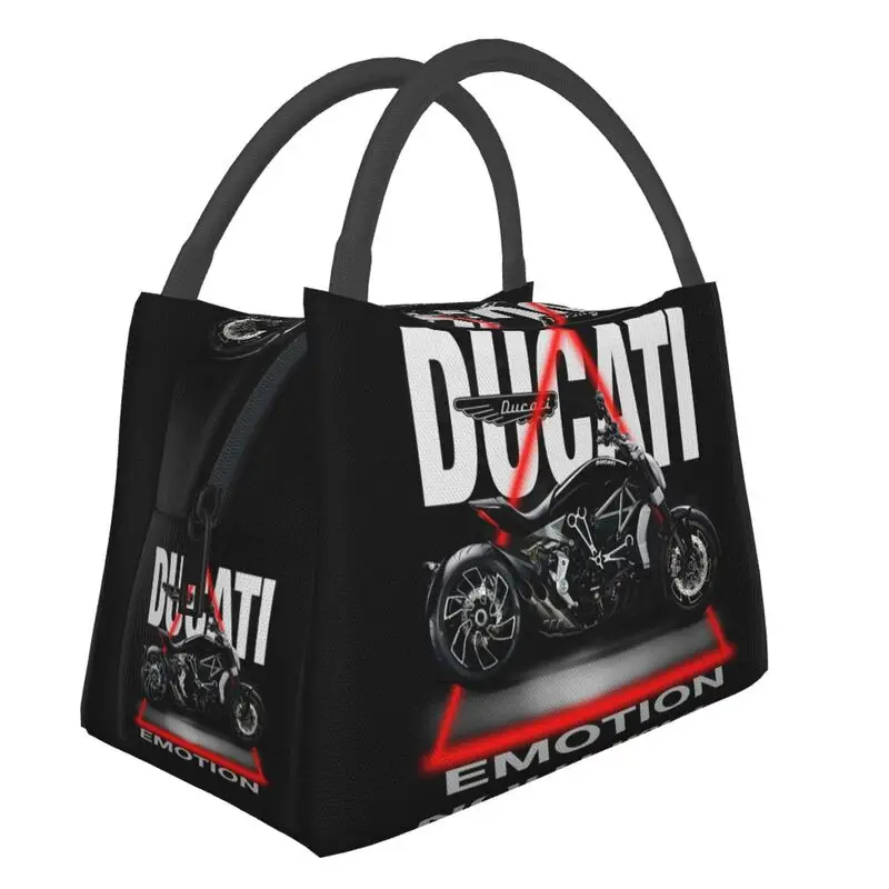 

Custom World Motorcycles Ducati Lunch Bag Men Women Cooler Warm Insulated Lunch Box for Work Pinic or Travel