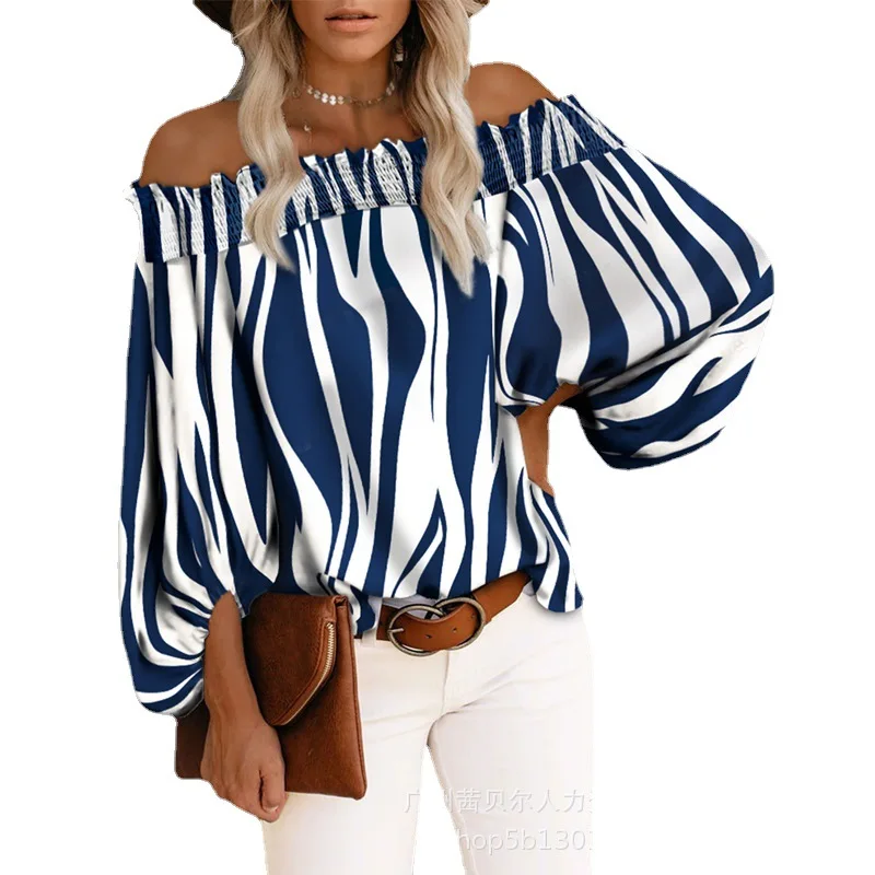 

2022 Summer Women's New Casual Fashion Off-The-Shoulder Striped Top