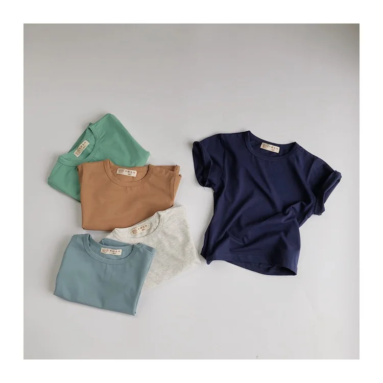 

Children's t-shirt 2022 summer new western style simple solid color basic T-shirt boys and girls casual shirts multicolor