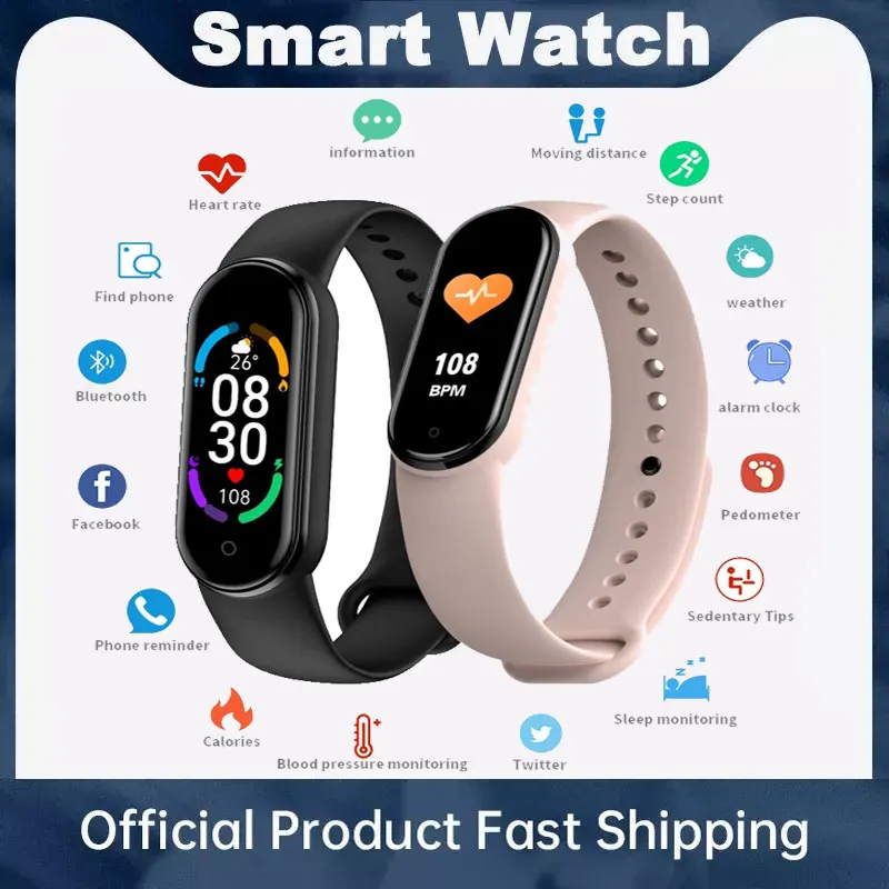 

Смарт-часы M6 для мужчин и женщин, детские спортивные водонепроницаемые Смарт-часы с Bluetooth и напоминанием о звонках для Iphone, Xiaomi, Huawei, Android pk y68 ...