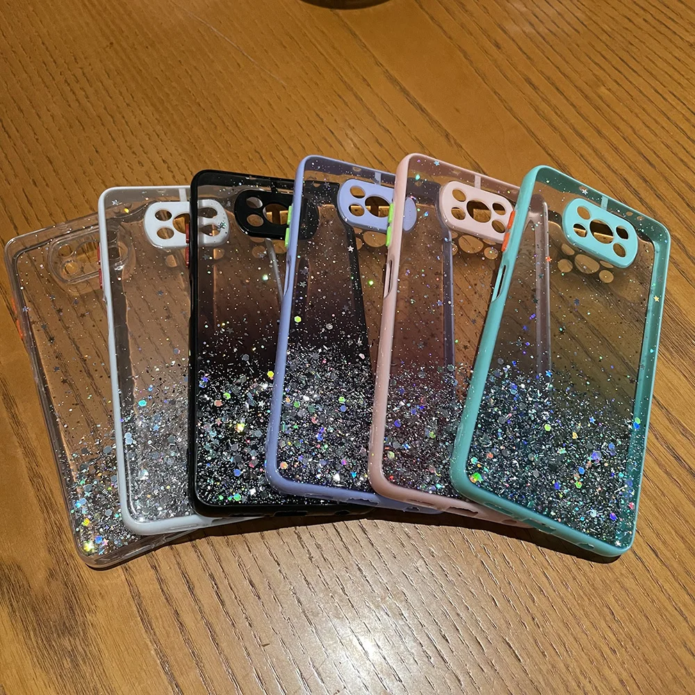 luxury clear glitter phone case for xiaomi poco x3 pro nfc poco f3 m3 note 9s note 9 pro gradient rainbow sequins cover coque free global shipping