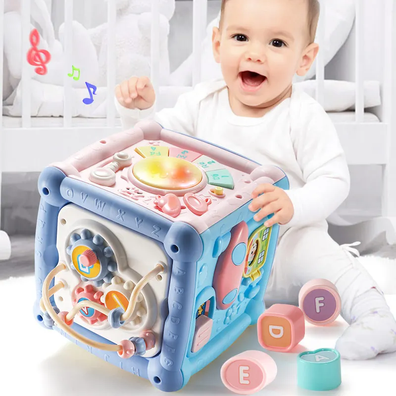 

Baby Musical Box Toddler Funny Hand Drum Toy Baby Activity Cube Geometric Blocks Toys Infant Sorting Music Plaything Box Toy