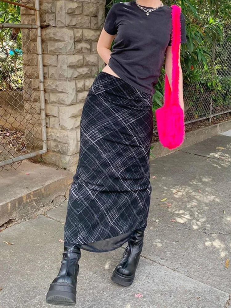 

Korobov Streetwear Ins Wild Skirt Plaid Y2k Clothes French Vintage Harajuku Long Skirts for Women Korean Fashion Faldas Mujer