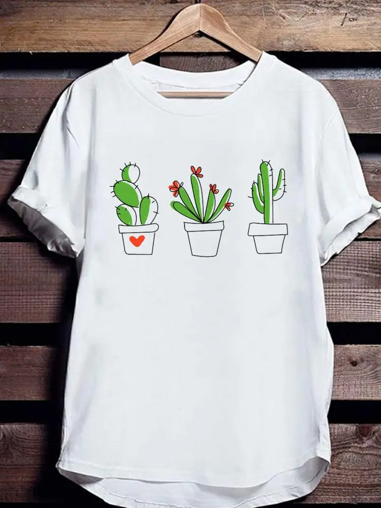 

Футболка женская с коротким рукавом, Модный повседневный топ с принтом кактуса в стиле 90-х, одежда с графическим принтом, на лето