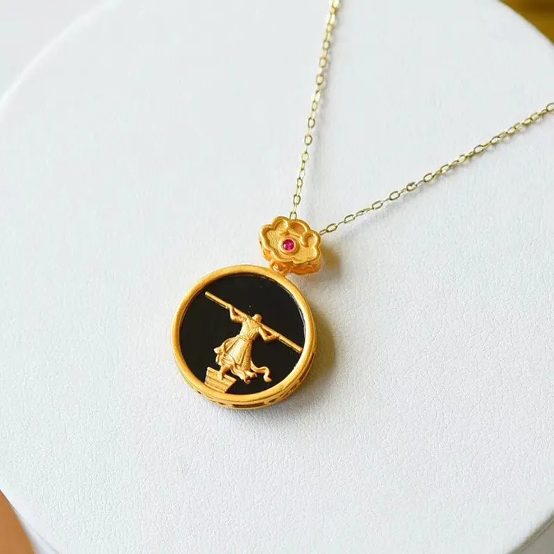 (Hetian) нефрита Тянь Ц темно и Нефритовой подвеской для женщин Круглый китайский