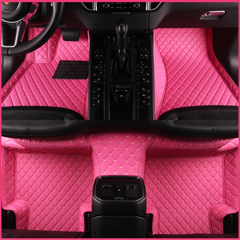 

Custom fit Car Floor Mats For Porsche 911 718 Cayenne SUV Cayman Macan Panamera carpet waterproof Female Use Auto styling Pink