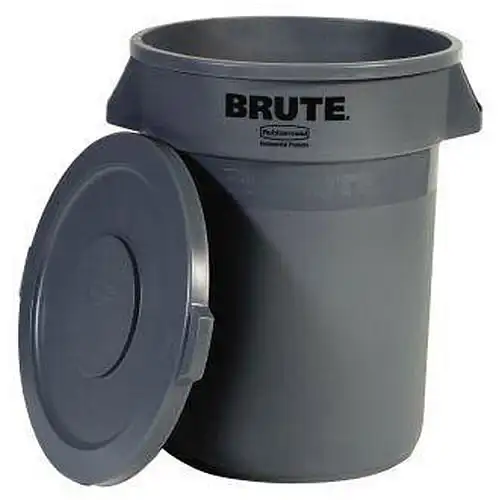 

gal Brute Garage Trash Can with Lid, Grey Garbage Can, Crush Resistant Material