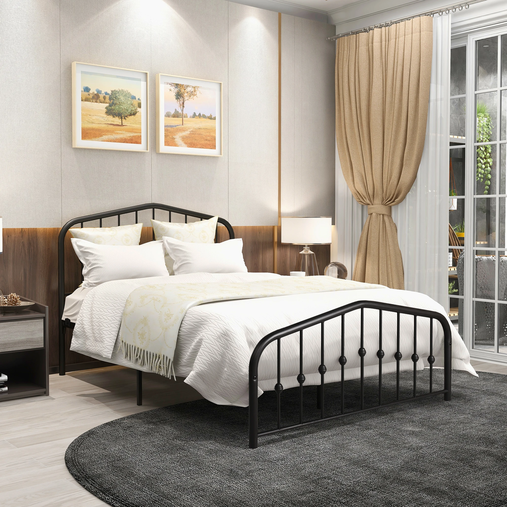 Metal Platform Mattress Foundation With Headboard&footboard Easy Assemble Black[us-stock]