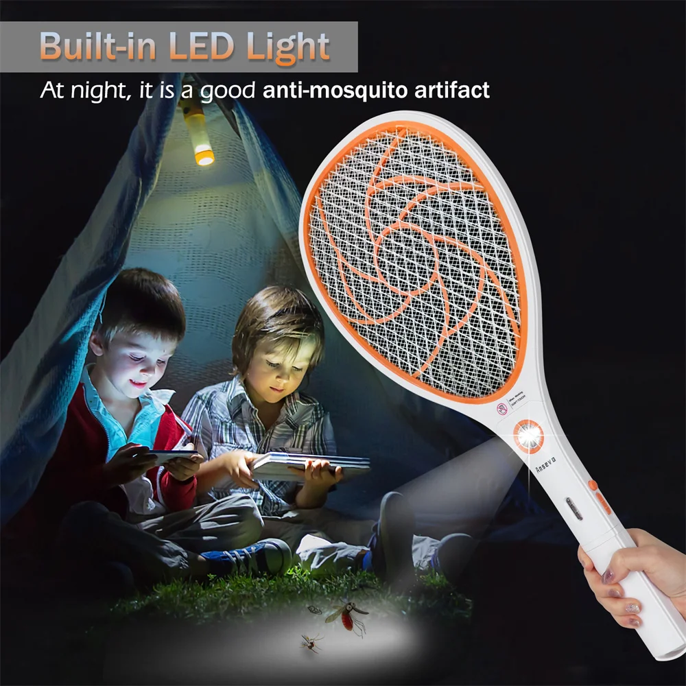 

3000V Electric Insect Mosquito Racket Killer with Night Lamp Fly Trap, Rechargeable Summer Bug Zapper Usb Killer Swatter Flies
