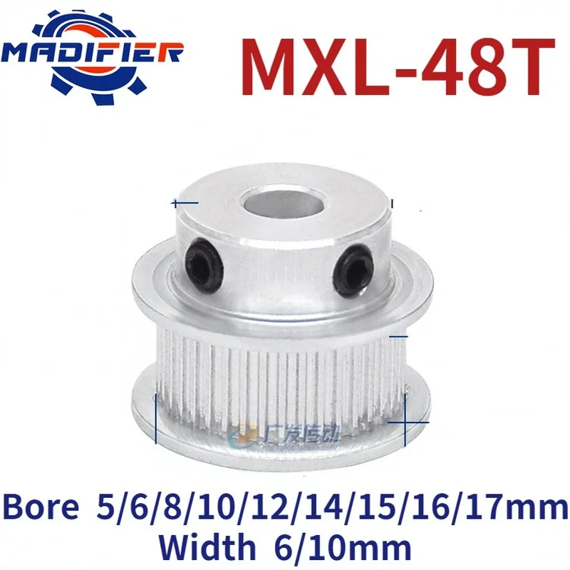 

MXL 48 Teeth Synchronous Wheel Boss Synchronous Belt Pulley Slot Width 6/10mm Inner Hole 5/6/8/10/12/14/15/16/17mm