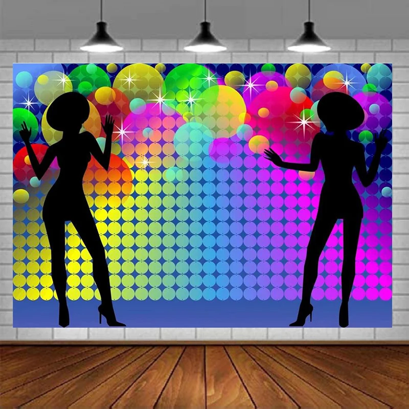 

Backdrop Shining Neon Light Dancer Night Prom Birthday Disco Party Decoration Back To 70s 80s 90s Let's Crazy Glow Background